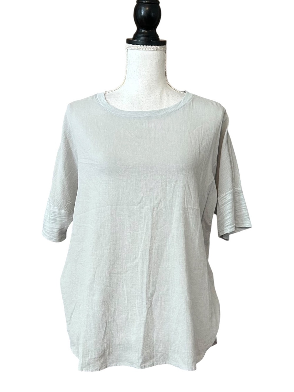 Heather Mixed Media Short‎ Sleeve Crewneck Top Women’s SZ Medium in Grey